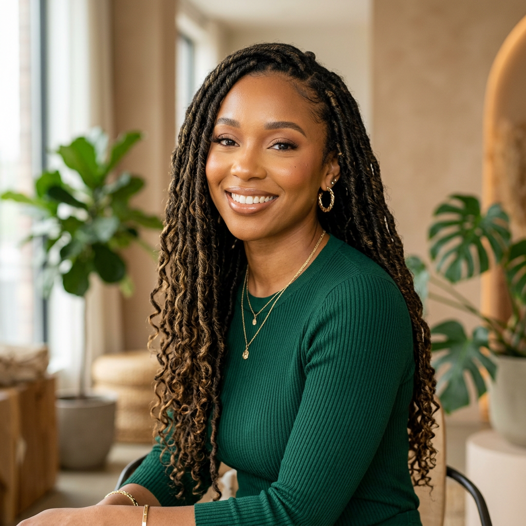 Beautiful Black woman with faux locs hairstyle