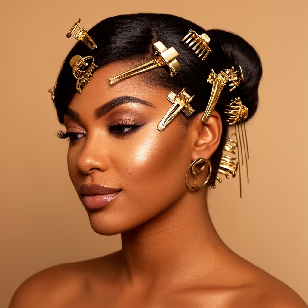 Stylish hair accessories including clips and scrunchies