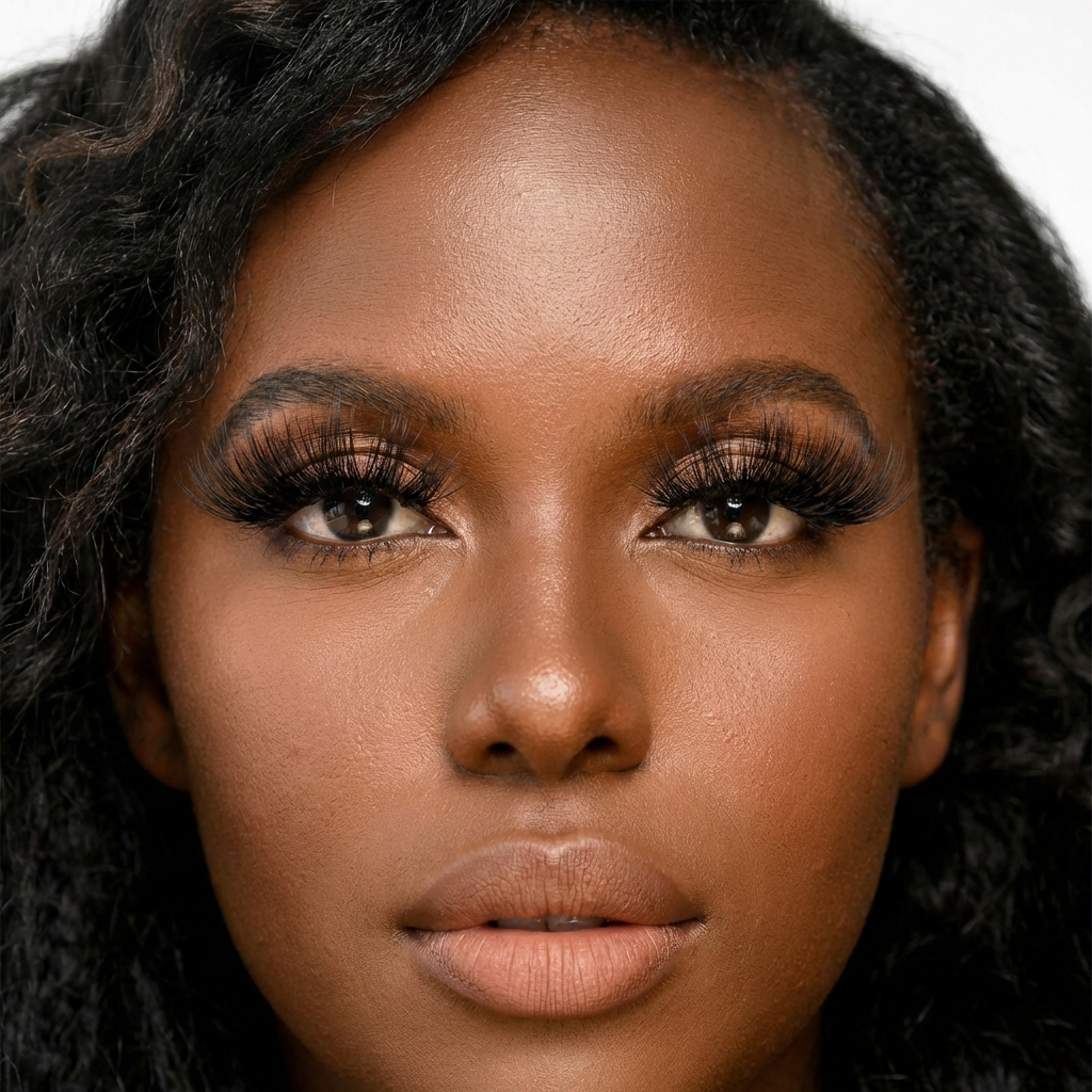 Beautiful Black woman with dramatic mink lashes